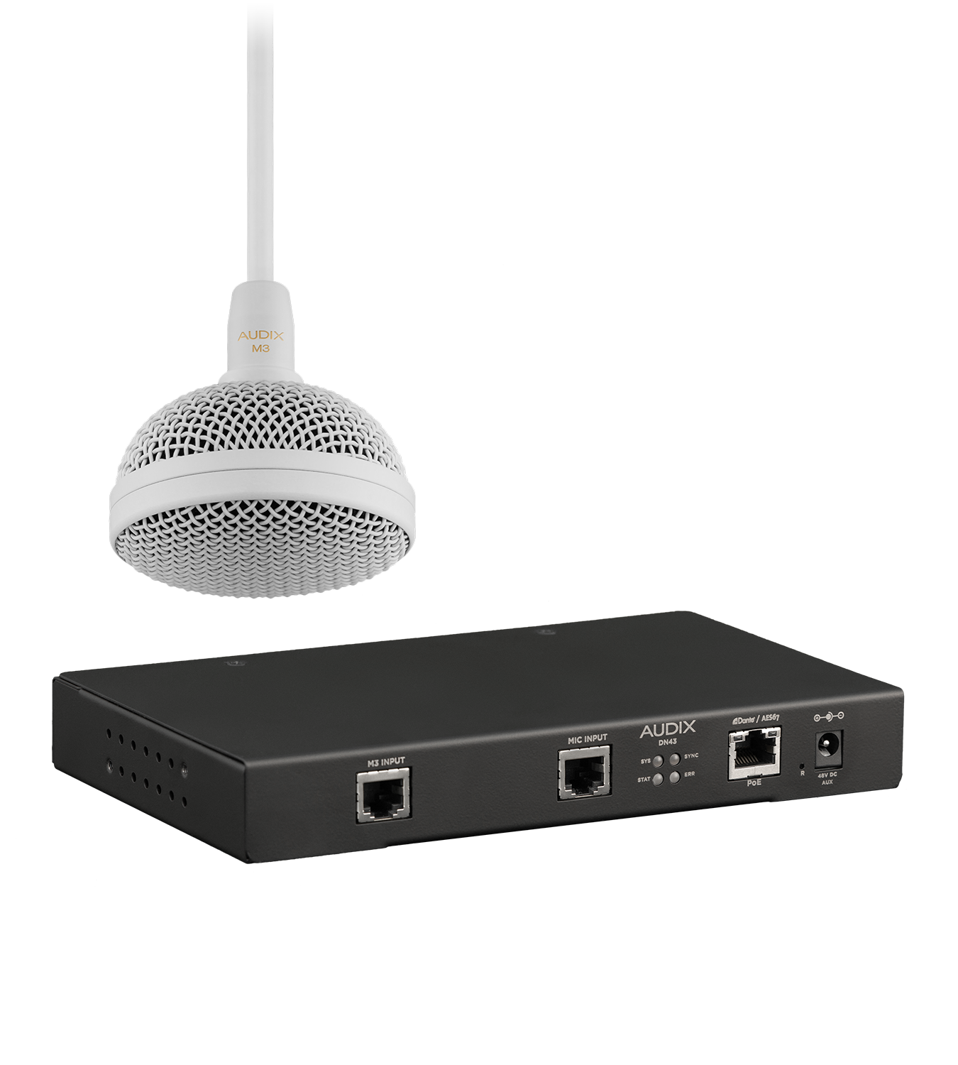 Solución AUDIX para usar redes Dante con micrófonos suspendidos desde el techo